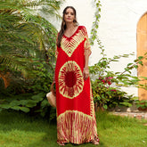 Rayon Printed V-neck Long Skirt Holiday Dress